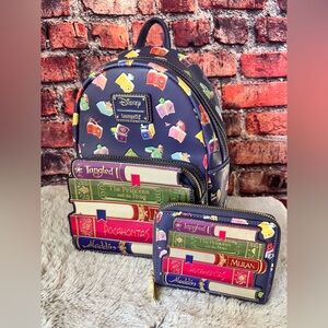 Loungefly Disney Princess Books Mini Backpack & Matching Zip-Around Wallet Set